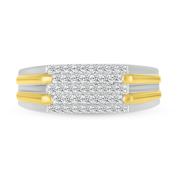 Men's 0.29 CT. T.W. Diamond Stepped Multi-Row Ring in 10K Two-Tone Gold