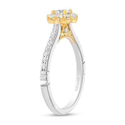 Enchanted Disney Jasmine 0.58 CT. T.W. Diamond Flower Engagement Ring in 14K Two-Tone Gold