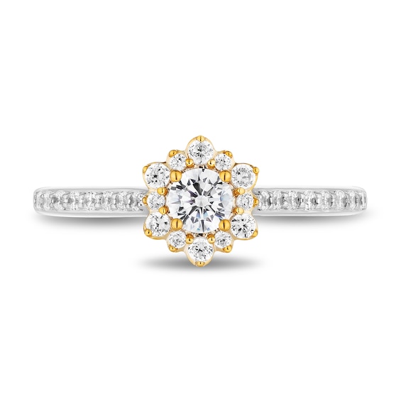 Enchanted Disney Jasmine 0.58 CT. T.W. Diamond Flower Engagement Ring in 14K Two-Tone Gold