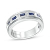 Vera Wang Love Collection Men’s Sideways Baguette-Cut Blue Sapphire Band in 14K White Gold