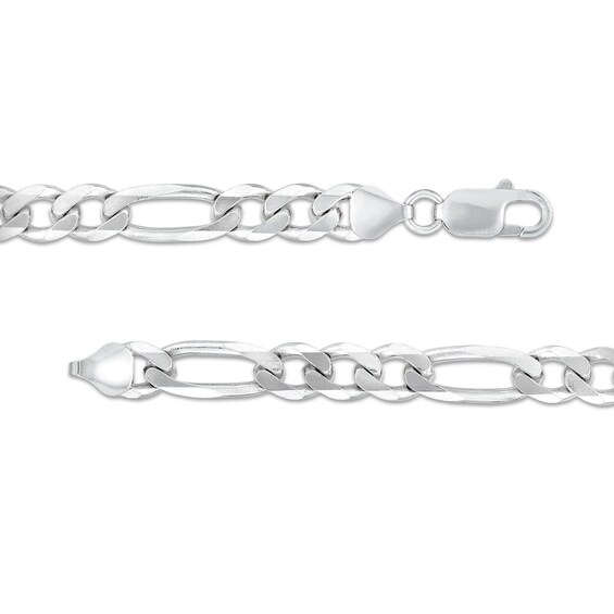 7.2mm Figaro Chain Necklace in Solid Sterling Silver  – 24”