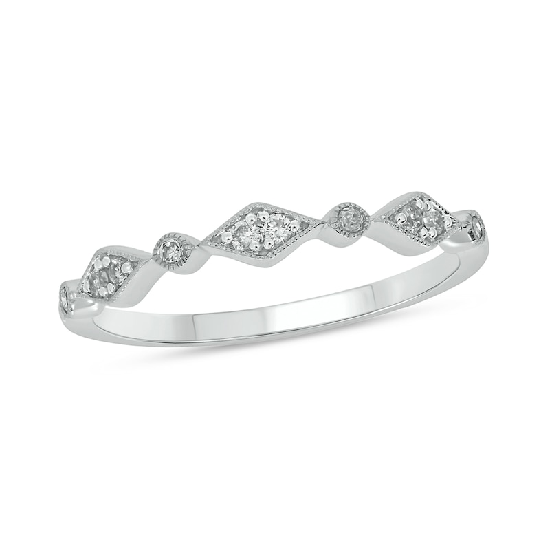 0.09 CT. T.W. Multi-Diamond Station Art Deco Stackable Band in 10K Gold|Peoples Jewellers