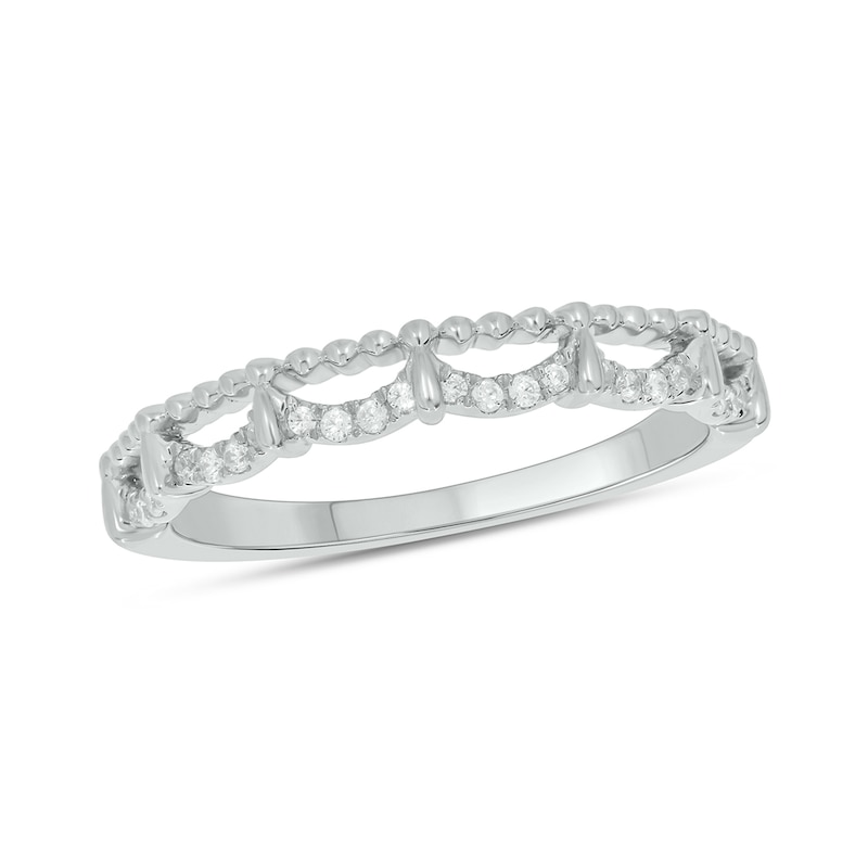 Main Image 1 of 0.09 CT. T.W. Diamond Bead Edge Draping Stackable Band in 10K White Gold