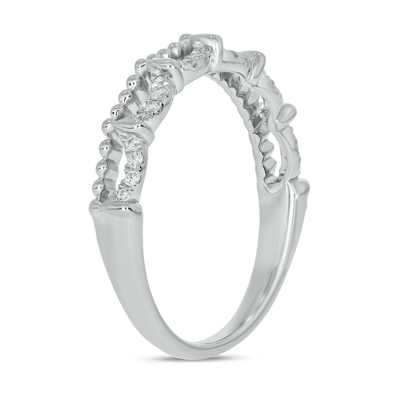 Main Image 2 of 0.09 CT. T.W. Diamond Bead Edge Draping Stackable Band in 10K White Gold