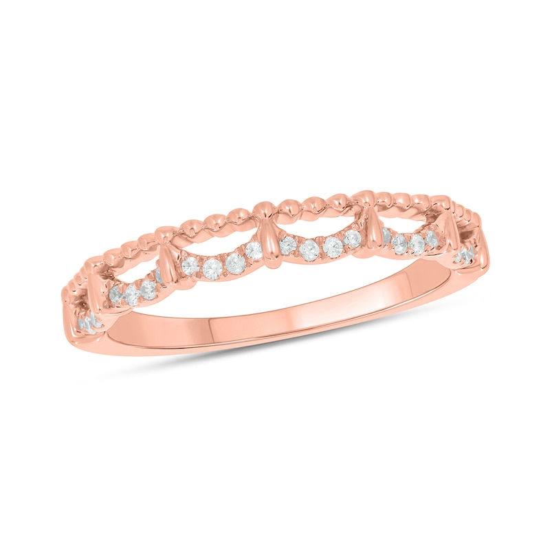 0.09 CT. T.W. Diamond Bead Edge Draping Stackable Band in 10K Rose Gold|Peoples Jewellers