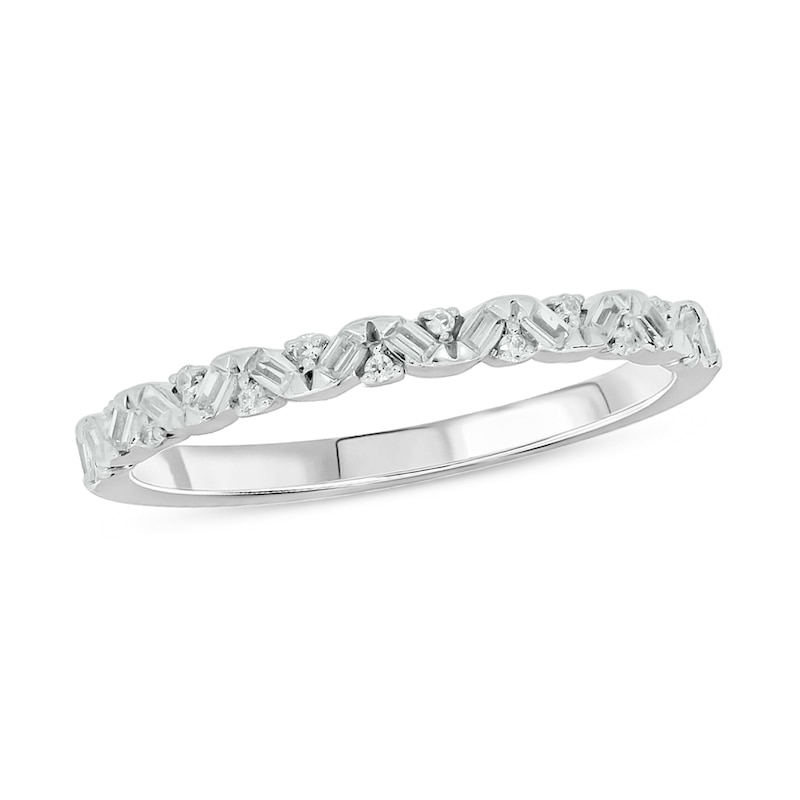 Main Image 1 of 0.15 CT. T.W. Baguette and Round Diamond Zig-Zag Stackable Band in 10K White Gold