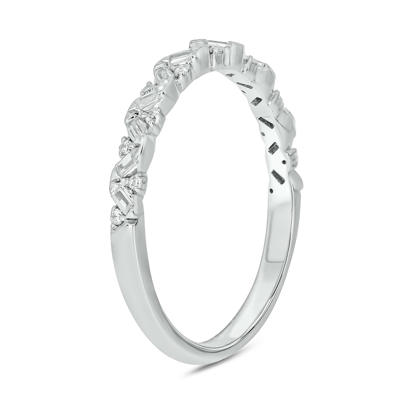 Main Image 2 of 0.15 CT. T.W. Baguette and Round Diamond Zig-Zag Stackable Band in 10K White Gold