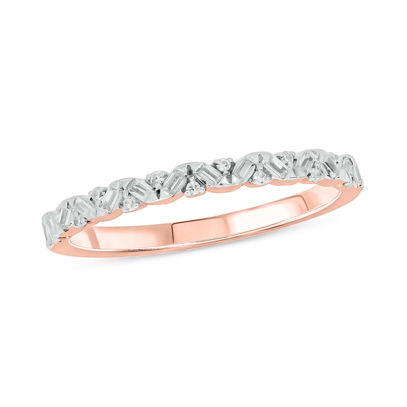 0.15 CT. T.W. Baguette and Round Diamond Zig-Zag Stackable Band in 10K Rose Gold|Peoples Jewellers
