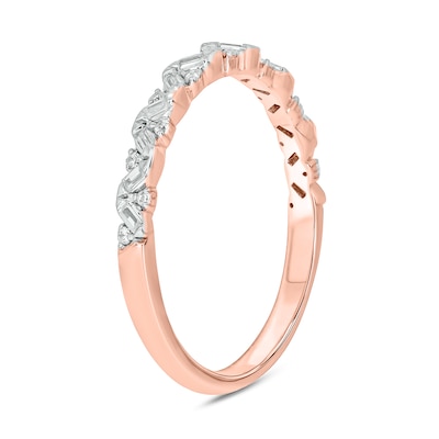 0.15 CT. T.W. Baguette and Round Diamond Zig-Zag Stackable Band in 10K Rose Gold