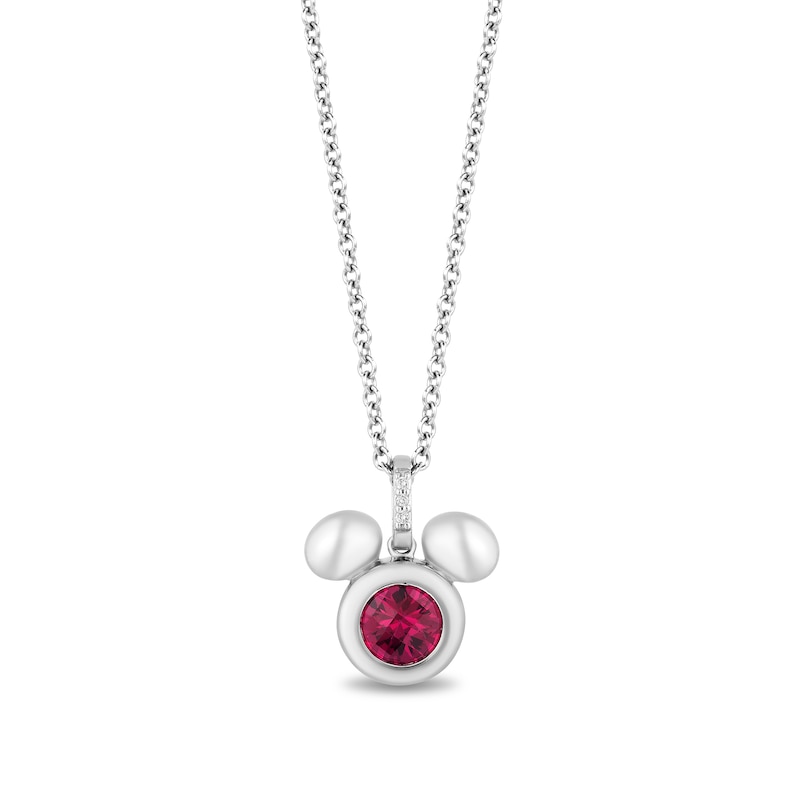 Disney Treasures Mickey Mouse 5.0mm Faceted Lab-Created Ruby and Diamond Accent Puffed Pendant in Sterling Silver