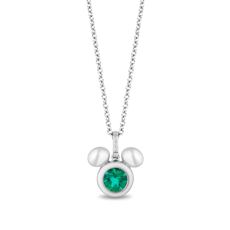 Disney Treasures Mickey Mouse 5.0mm Faceted Lab-Created Emerald and Diamond Accent Puffed Pendant in Sterling Silver|Peoples Jewellers