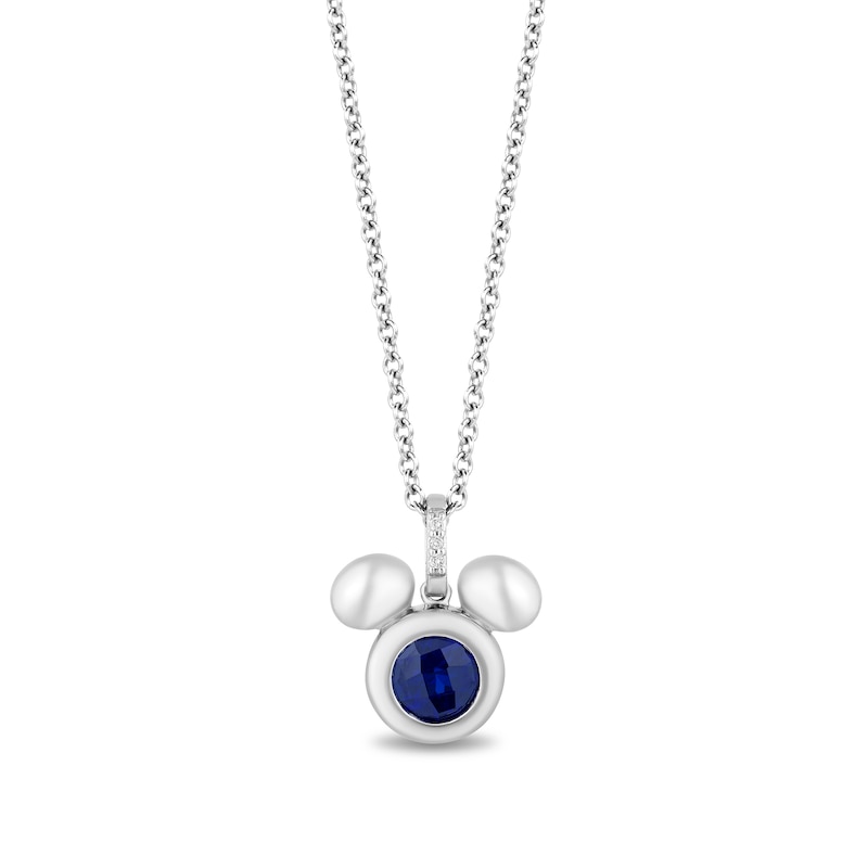 Disney Treasures Mickey Mouse Faceted Blue Lab-Created Sapphire and Diamond Accent Puffed Pendant in Sterling Silver|Peoples Jewellers
