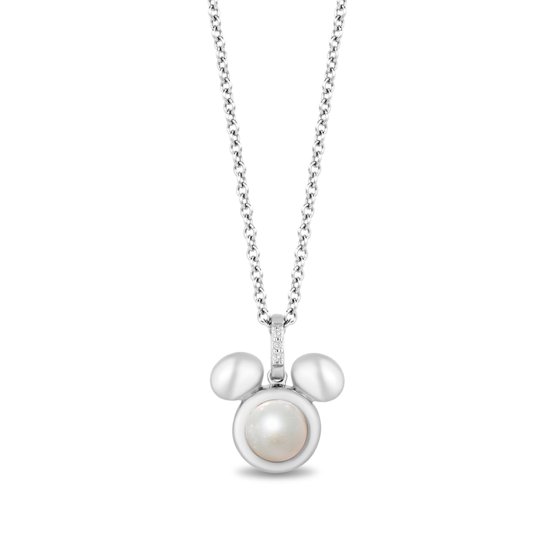 Disney Treasures Mickey Mouse 5.0mm Freshwater Cultured Pearl and Diamond Accent Puffed Pendant in Sterling Silver|Peoples Jewellers