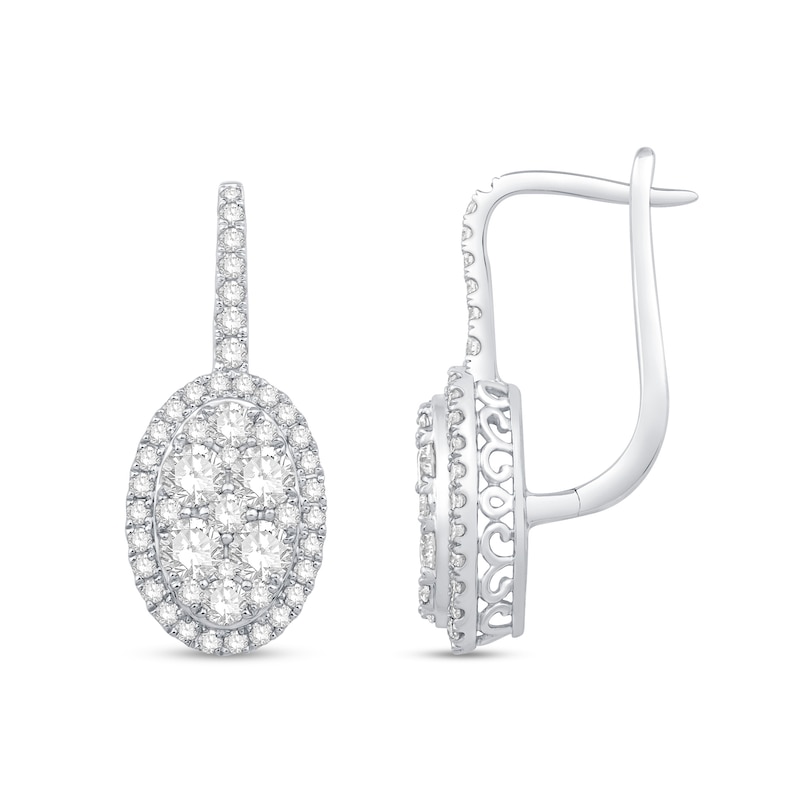 1.45 CT. T.W. Oval Multi-Diamond Frame Drop Earrings in 14K White Gold|Peoples Jewellers
