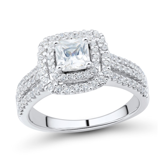 1.23 CT. T.W. Princess-Cut Diamond Frame Triple Row Engagement Ring in 14K White Gold (I/VS2)