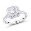 Thumbnail Image 0 of 0.95 CT. T.W. Cushion-Cut Diamond Double Frame Engagement Ring in 14K White Gold (I/VS2)