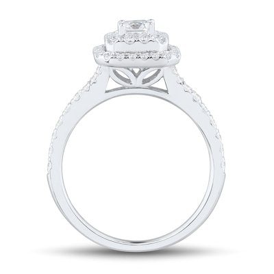 0.95 CT. T.W. Cushion-Cut Diamond Double Frame Engagement Ring in 14K White Gold (I/VS2)