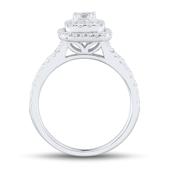 0.95 CT. T.W. Cushion-Cut Diamond Double Frame Engagement Ring in 14K White Gold (I/VS2)