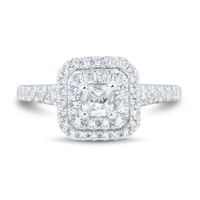 0.95 CT. T.W. Cushion-Cut Diamond Double Frame Engagement Ring in 14K White Gold (I/VS2)