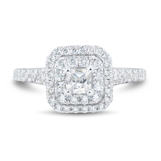 0.95 CT. T.W. Cushion-Cut Diamond Double Frame Engagement Ring in 14K White Gold (I/VS2)