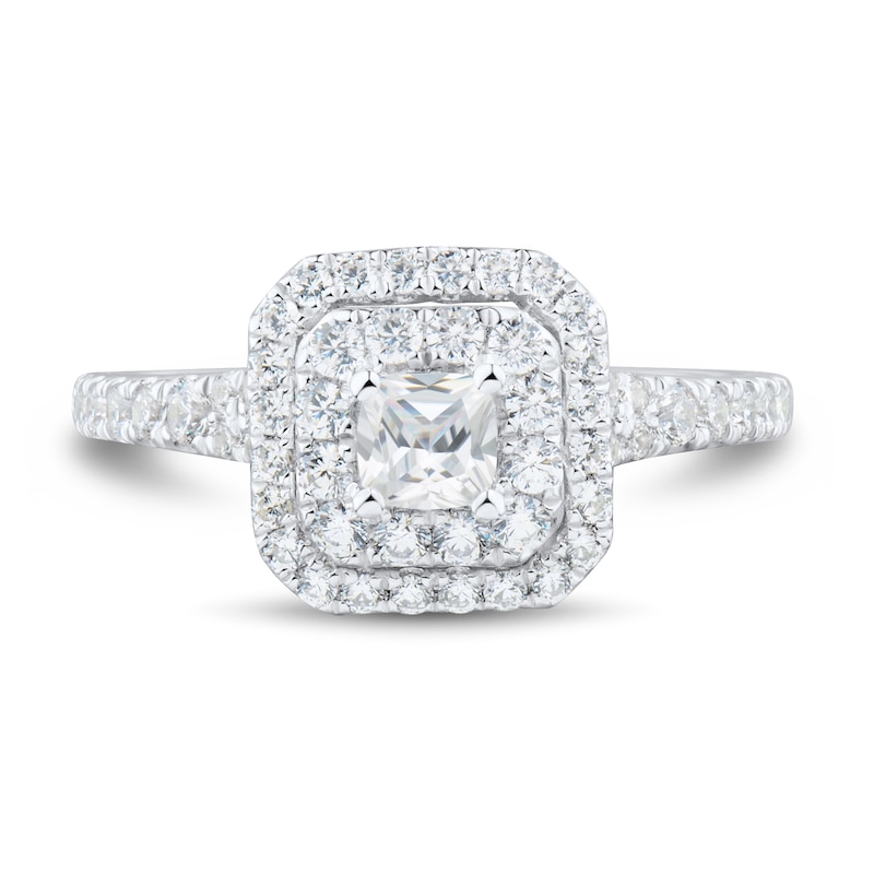 0.95 CT. T.W. Cushion-Cut Diamond Double Frame Engagement Ring in 14K White Gold (I/VS2)|Peoples Jewellers