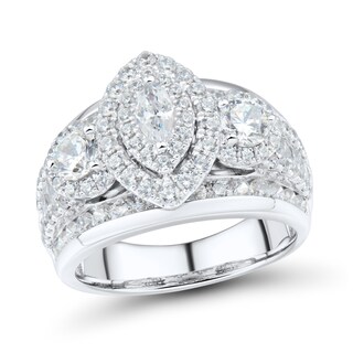 Past Present Future® 2.95 CT. T.W. Marquise Diamond Frame Three Stone Engagement Ring in 14K White Gold (I/I1)