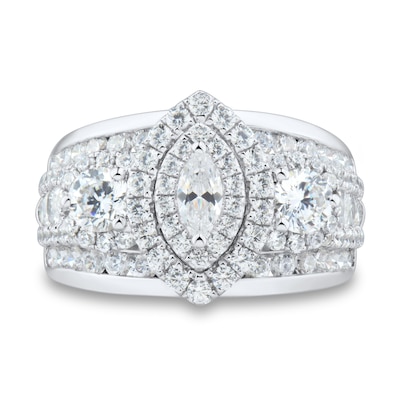 Past Present Future® 2.95 CT. T.W. Marquise Diamond Frame Three Stone Engagement Ring in 14K White Gold (I/I1)