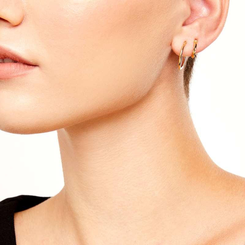 12.0mm Twist Hoop Earrings and 17.8mm Tube Hoop Earrings Set in Hollow 10K Gold|Peoples Jewellers