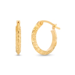 Diamond-Cut 15.0mm Tube Hoop Earrings in Hollow 14K Gold