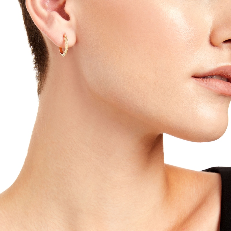 Diamond-Cut 15.0mm Tube Hoop Earrings in Hollow 14K Gold|Peoples Jewellers