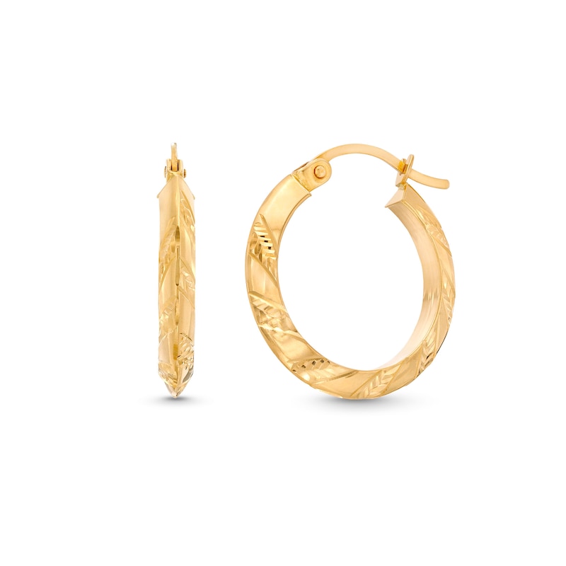 Diamond-Cut Stripes 20.0mm Tube Hoop Earrings in Hollow 14K Gold|Peoples Jewellers