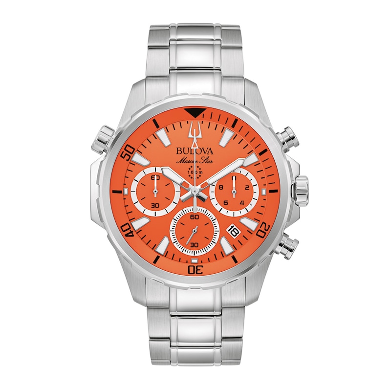 Men's Bulova Marine Star Chronograph Watch with Orange Dial (Model: 96B395)