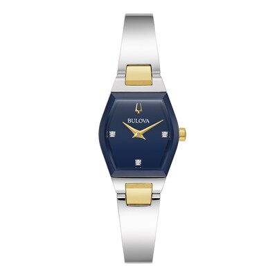 Ladies' Bulova Gemini Collection Diamond Accent Two-Tone Watch with Tonneau Blue Dial (Model: 98P218)