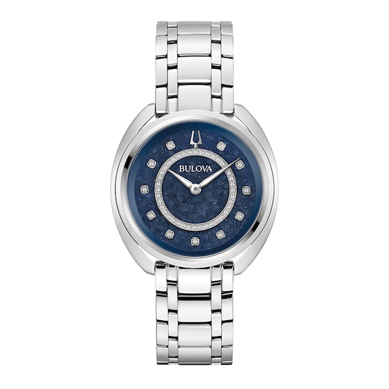 Ladies' Bulova Duality 0.13 CT. T.W. Diamond Interchangeable Strap Watch with Blue Denshu Dial (Model: 96X160)