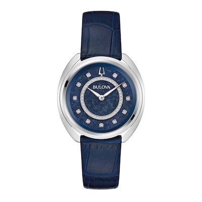 Ladies' Bulova Duality 0.13 CT. T.W. Diamond Interchangeable Strap Watch with Blue Denshu Dial (Model: 96X160)