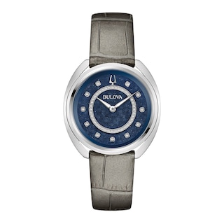 Ladies' Bulova Duality 0.13 CT. T.W. Diamond Interchangeable Strap Watch with Blue Denshu Dial (Model: 96X160)