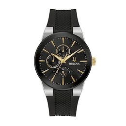 Men's Bulova Millennia Black IP and Gold-Tone Strap Watch with Black Dial (Model: 98C146)