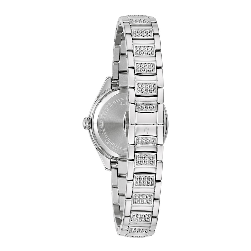 Ladies' Bulova Crystal Accent Silver-Tone Watch with Mother-of-Pearl Dial (Model: 96L311)