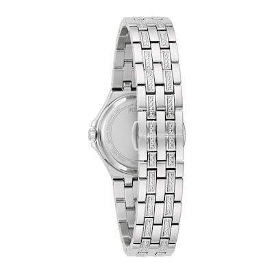 Ladies' Bulova Crystal Accent Watch with Mother-of-Pearl Dial and Heart Necklace Set (Model: 96X161)