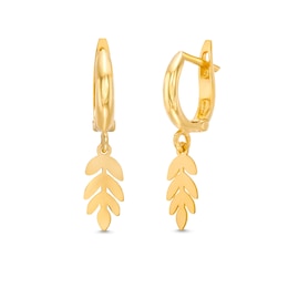 Cutout Leaf Dangle 25.0mm Hoop Earrings in 10K Gold