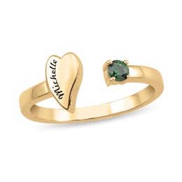 Gemstone Engravable Heart Open Shank Ring (1 Stone and Line)