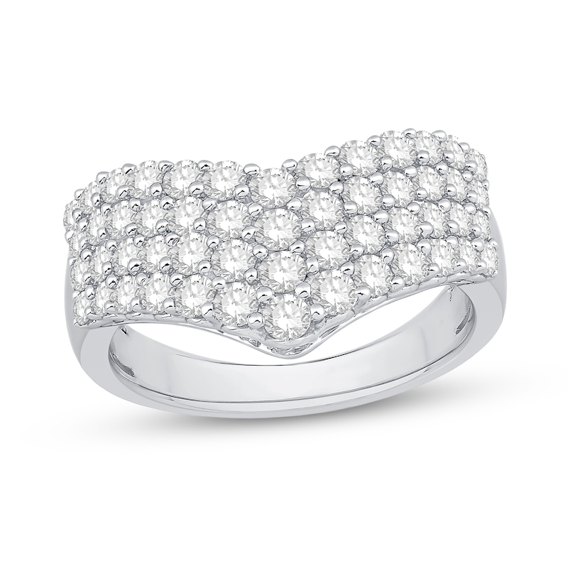 1.45 CT. T.W. Diamond Multi-Row Chevron Ring in 14K White Gold|Peoples Jewellers