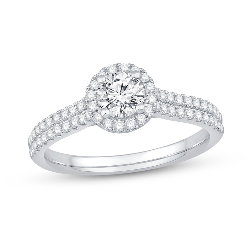 0.92 CT. T.W. Diamond Frame Double Row Engagement Ring in Platinum (F/I1)|Peoples Jewellers