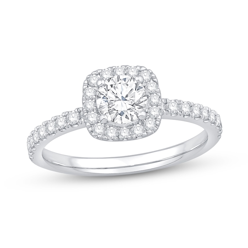 0.95 CT. T.W. Diamond Cushion Frame Engagement Ring in Platinum (I/SI2)|Peoples Jewellers