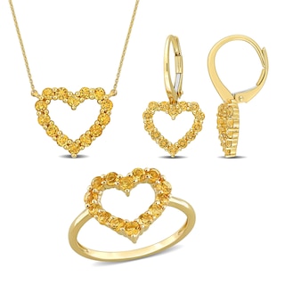 Citrine Heart Necklace, Ring and Drop Earrings Set in 10K Gold