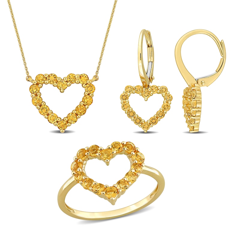 Citrine Heart Necklace, Ring and Drop Earrings Set in 10K Gold|Peoples Jewellers