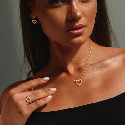 Citrine Heart Necklace, Ring and Drop Earrings Set in 10K Gold