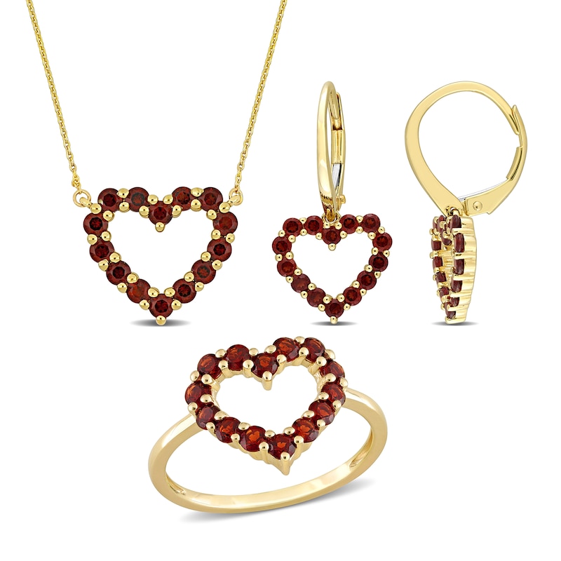 Garnet Heart Necklace, Ring and Drop Earrings Set in 10K Gold|Peoples Jewellers