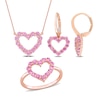 Thumbnail Image 0 of Pink Sapphire Heart Necklace, Ring and Drop Earrings Set in 10K Rose Gold