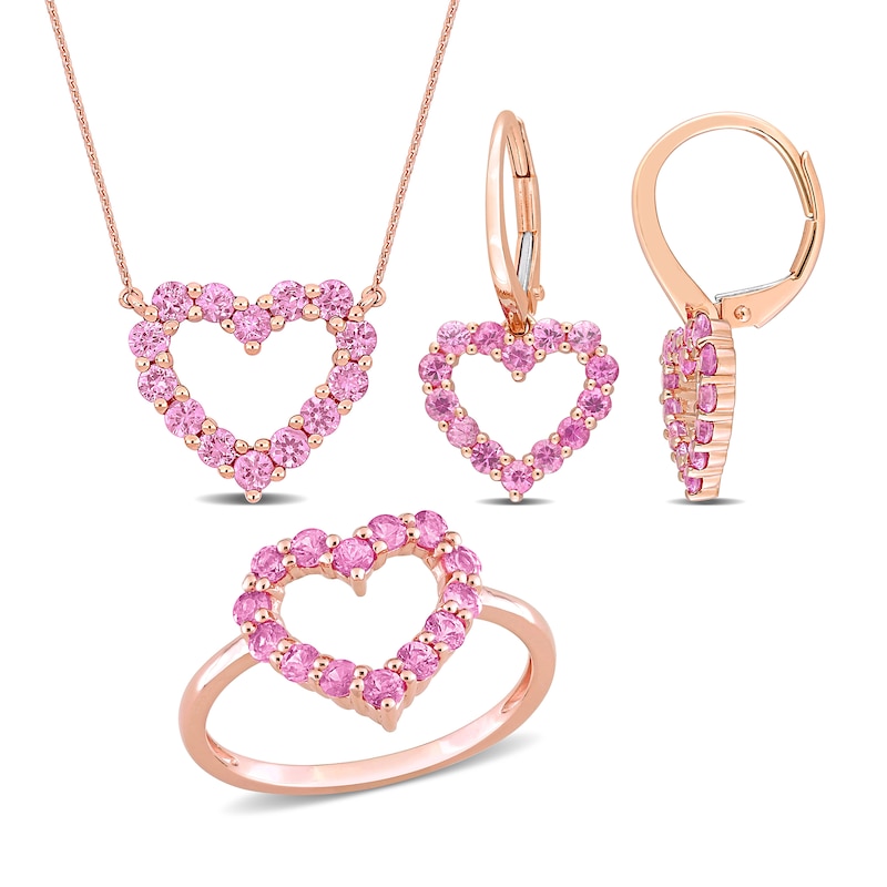 Pink Sapphire Heart Necklace, Ring and Drop Earrings Set in 10K Rose Gold|Peoples Jewellers